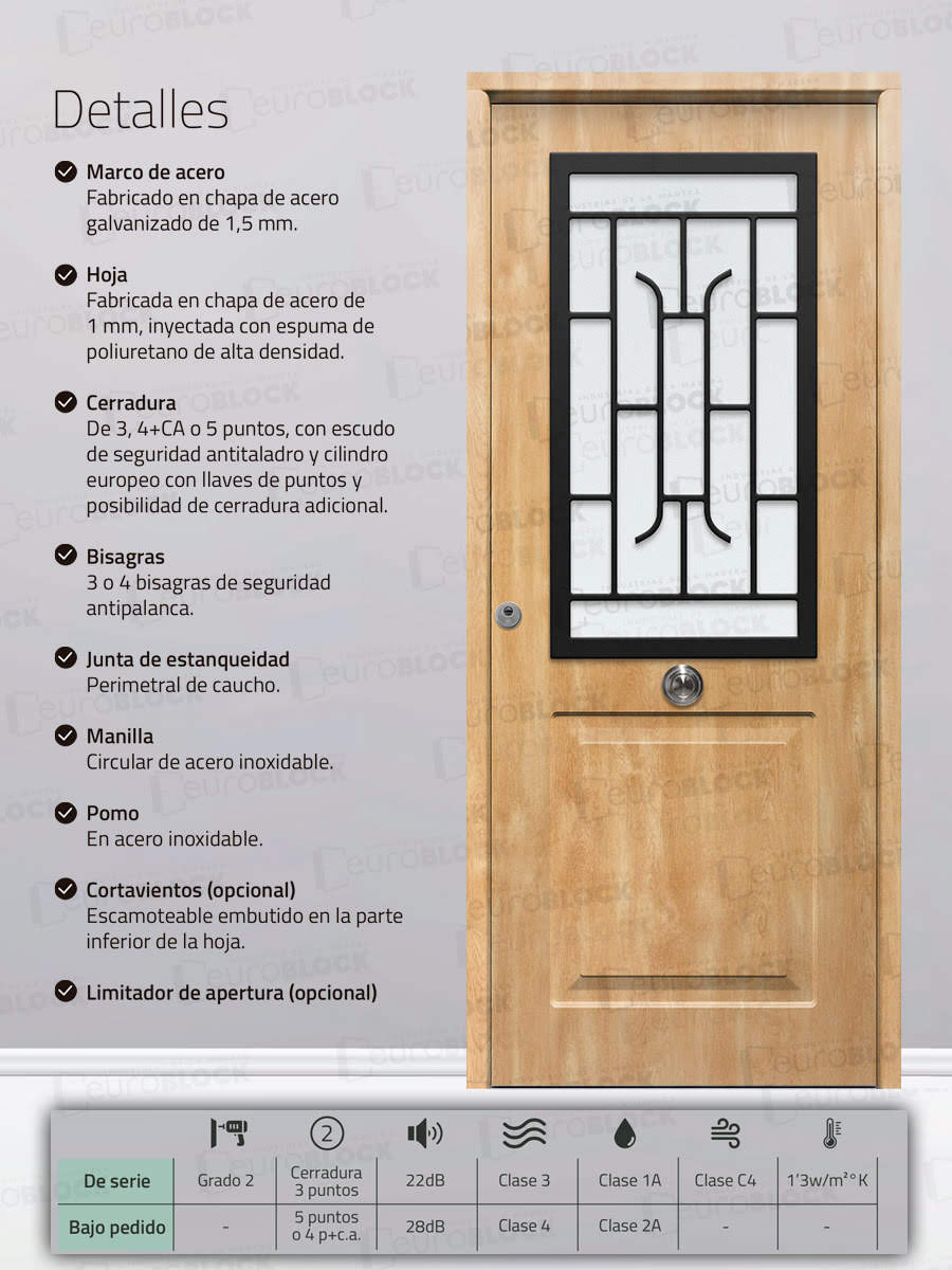 Puerta Galvanizada Metálica Clas-CR-Reja | 1110 Saga 100 Cristal Roble (Cara Interior Lisa)